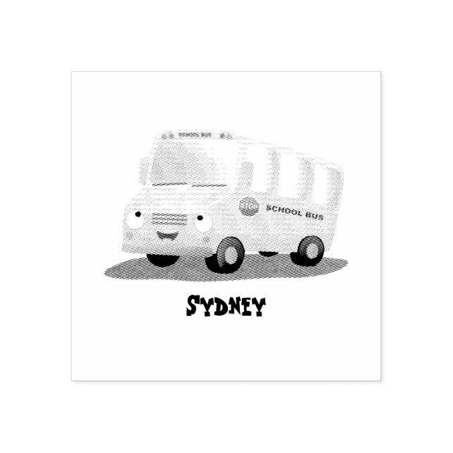 Niedlicher Gelber Schulbus-Cartoon Gummistempel (Prägung)