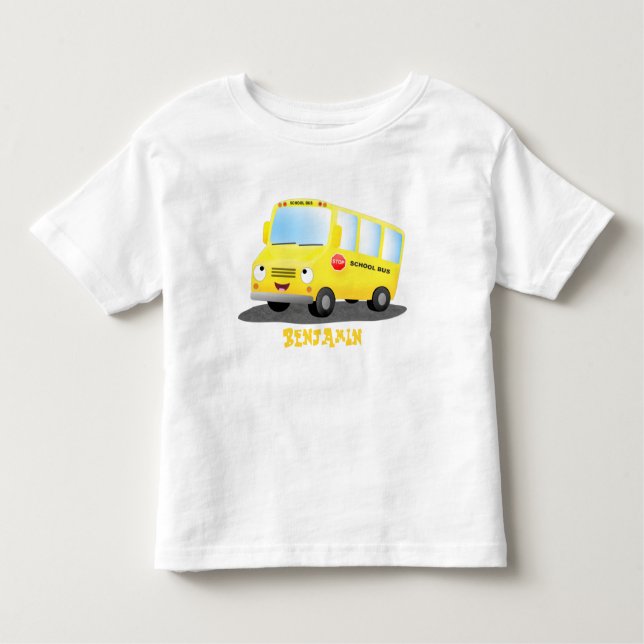 Niedlicher Gelber Schulbus-Cartoon Kleinkind T-shirt (Vorderseite)