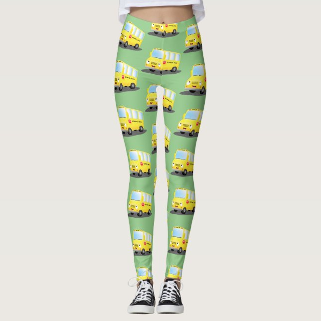 Niedlicher Gelber Schulbus-Cartoon Leggings (Vorderseite)