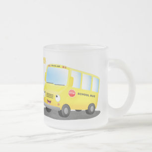 Niedlicher Gelber Schulbus-Cartoon Mattglastasse