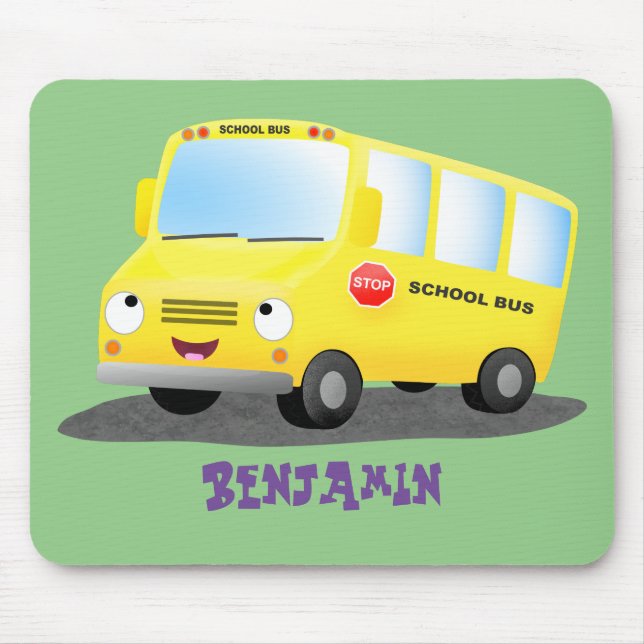 Niedlicher Gelber Schulbus-Cartoon Mousepad (Vorne)