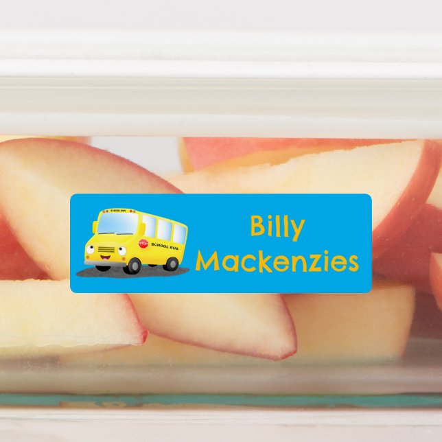 Niedlicher Gelber Schulbus-Cartoon personalisiert Etiketten (Befestigt)