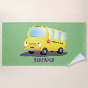 Niedlicher Gelber Schulbus-Cartoon Strandtuch