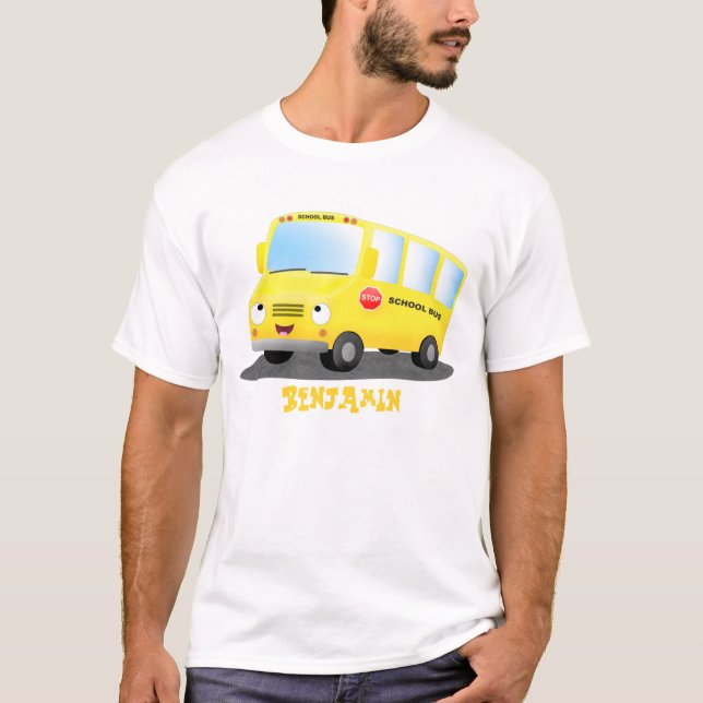 Niedlicher Gelber Schulbus-Cartoon T-Shirt (Vorderseite)