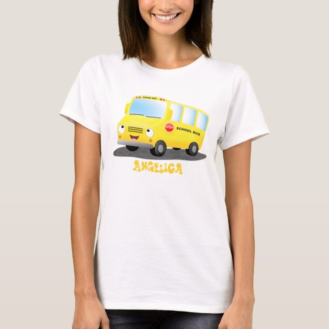 Niedlicher Gelber Schulbus-Cartoon T-Shirt (Vorderseite)