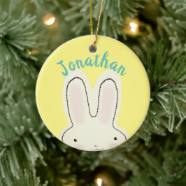 Niedlicher, gelber, sonniger Cartoon personalisier Keramik Ornament
