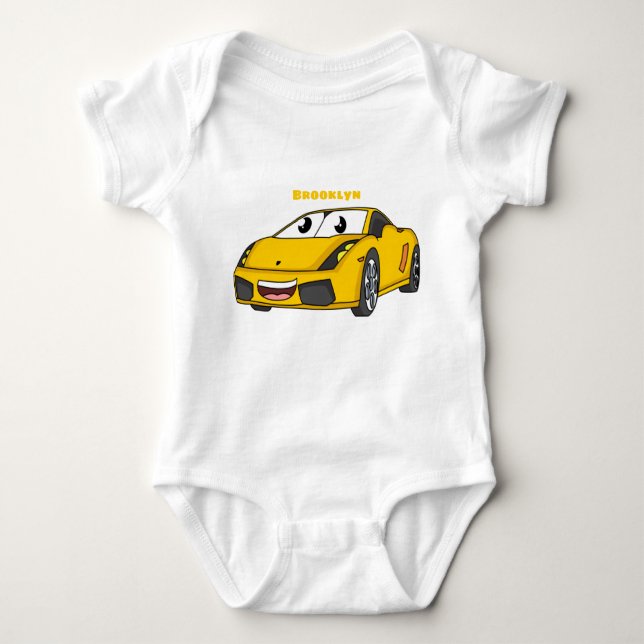 Niedlicher Gelber Sportwagen Cartoon Baby Strampler (Vorderseite)