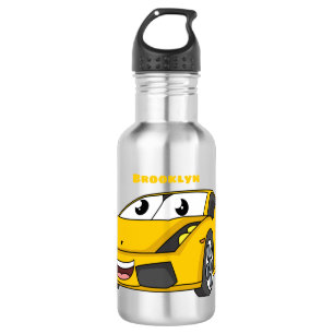 Niedlicher Gelber Sportwagen Cartoon Edelstahlflasche