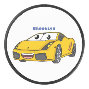 Niedlicher Gelber Sportwagen Cartoon Eishockey Puck