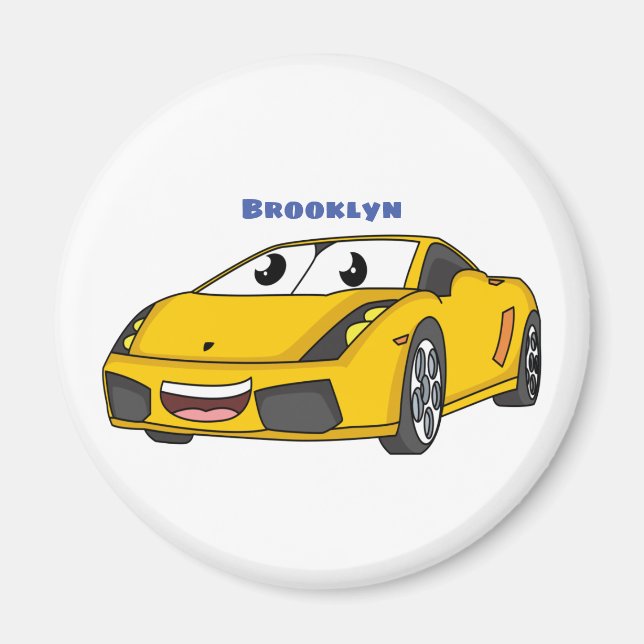 Niedlicher Gelber Sportwagen Cartoon Magnet (Vorne)