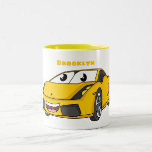 Niedlicher Gelber Sportwagen Cartoon Zweifarbige Tasse