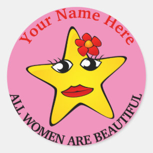 Niedlicher gelber Star Girl Power Frauen sind schö Runder Aufkleber