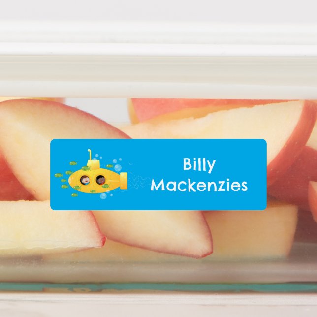 Niedlicher gelber Unterseefisch-Cartoon personalis Etiketten (Befestigt)