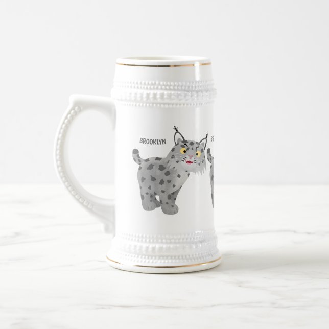 Niedlicher gemeiner Bobcat-Luchs-Cartoon Bierglas (Links)