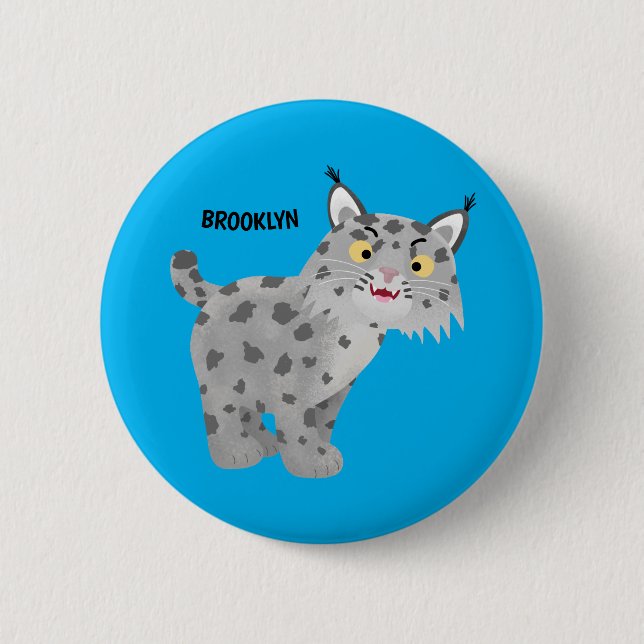 Niedlicher gemeiner Bobcat-Luchs-Cartoon Button (Vorderseite)