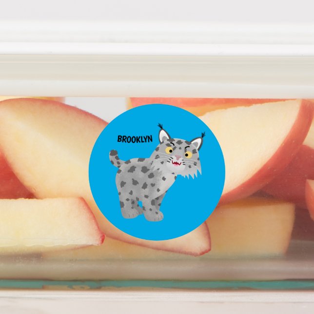 Niedlicher gemeiner Bobcat-Luchs-Cartoon Etiketten (Befestigt)