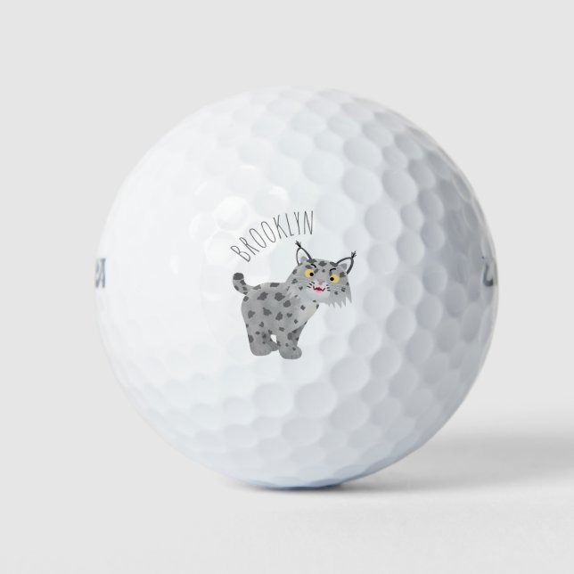 Niedlicher gemeiner Bobcat-Luchs-Cartoon Golfball (Vorderseite)