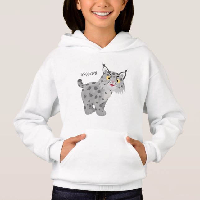 Niedlicher gemeiner Bobcat-Luchs-Cartoon Hoodie (Vorderseite)
