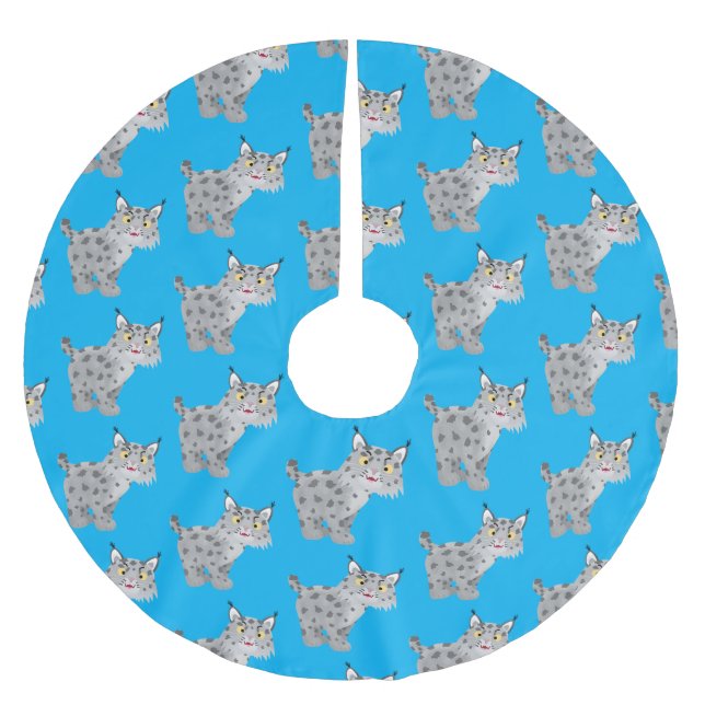 Niedlicher gemeiner Bobcat-Luchs-Cartoon Polyester Weihnachtsbaumdecke (Vorderseite)