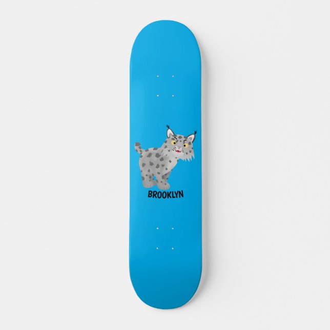 Niedlicher gemeiner Bobcat-Luchs-Cartoon Skateboard (Vorne)
