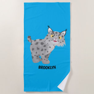 Niedlicher gemeiner Bobcat-Luchs-Cartoon Strandtuch