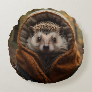 Niedlicher gemütlicher Igel Herbstsaison Rundes Kissen