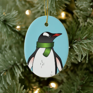 Niedlicher Gentoo Pinguin mit einem grünen Skarf a Keramik Ornament