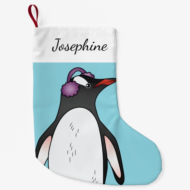 Niedlicher Gentoo Pinguin Ohrenschutz auf blau Kleiner Weihnachtsstrumpf (Vorderseite)