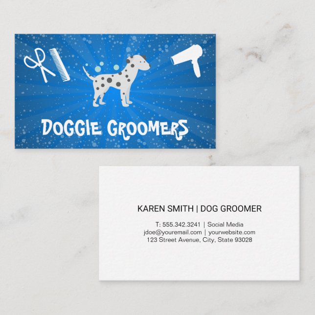 Niedlicher Gepunkteter Doggie | Grooming Tools Visitenkarte (Vorne/Hinten)