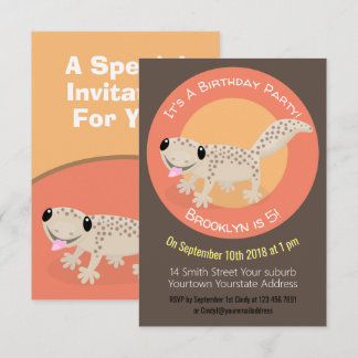 Niedlicher gepunkteter Gecko-Cartoon-Illustration  Einladung
