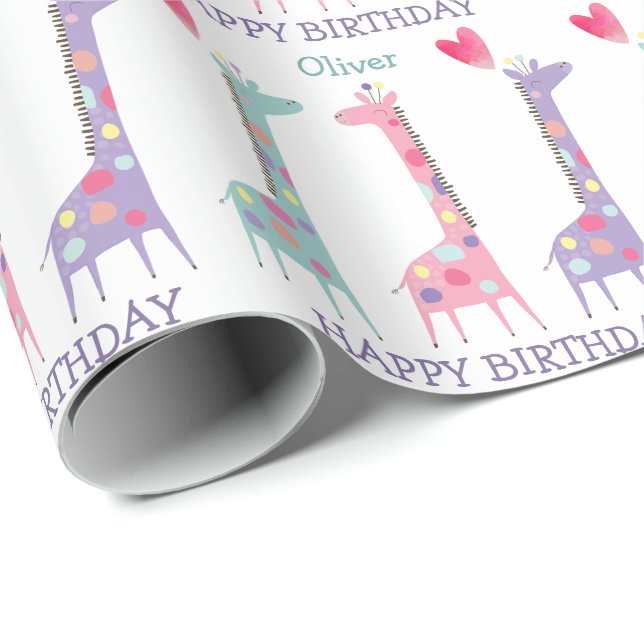 Niedlicher Gepunkteter Pastel Giraffe Kindergeburt Geschenkpapier (Rolleneckpunkt)