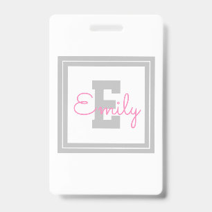 Niedlicher Gerahmter Name und Monogramm   Light Gr Ausweis