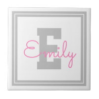 Niedlicher Gerahmter Name und Monogramm | Light Gr