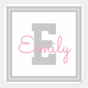 Niedlicher Gerahmter Name und Monogramm Light Gr Quadratischer Aufkleber