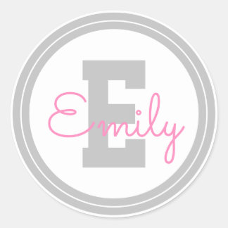 Niedlicher Gerahmter Name und Monogramm | Light Gr Runder Aufkleber