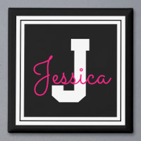 Niedlicher Gerahmter Name und Monogramm | Schwarz-