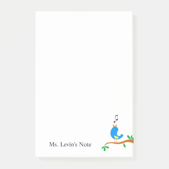 Niedlicher Gesang-blauer Vogel auf Post-it Klebezettel (Vorderseite)