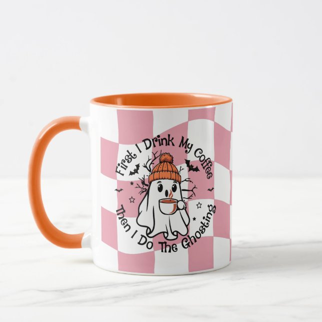 Niedlicher Ghost Fall Pumpkin Gewürz Rosa Tasse (Links)