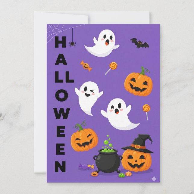 Niedlicher Ghost & Pumpkin Halloween Einladung (Vorderseite)