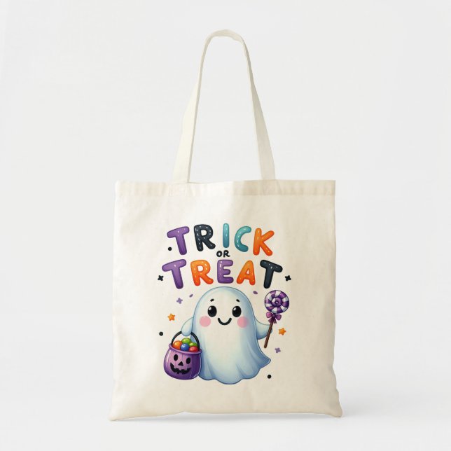 Niedlicher Ghost-Trick oder Treat-Bag Tragetasche (Vorne)