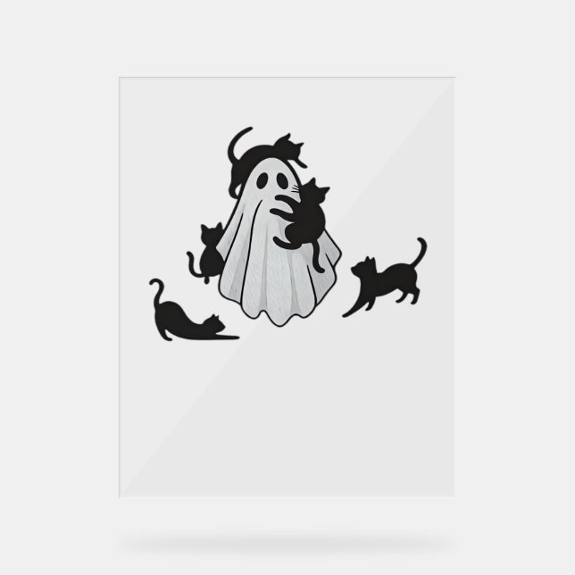 Niedlicher Ghost und Black Cats Klassischer T - Sh Acrylschild (Vorderseite)