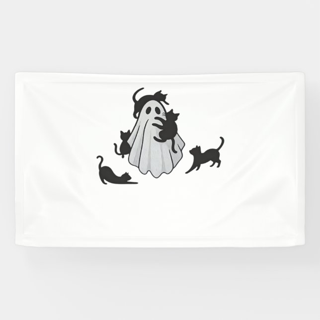 Niedlicher Ghost und Black Cats Klassischer T - Sh Banner (Horizontal)