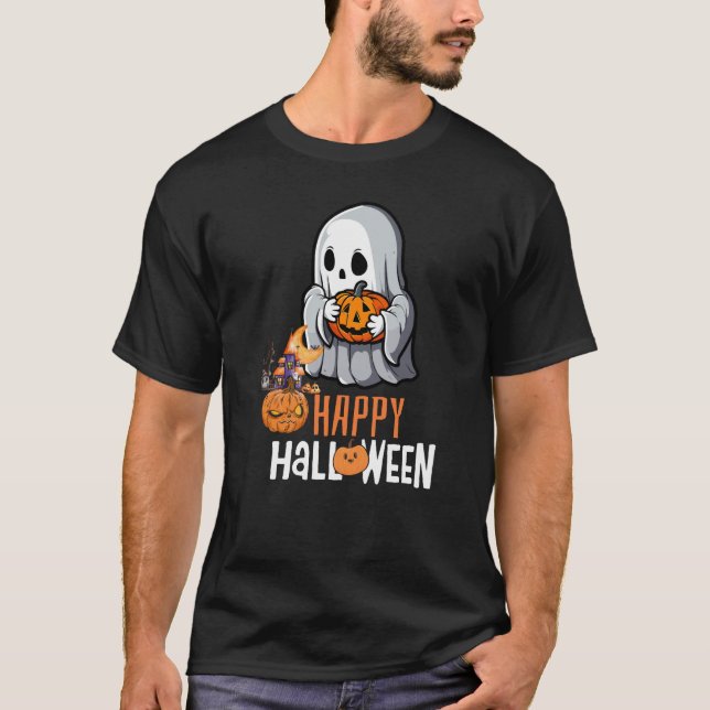 Niedlicher Ghost und Pumpkin "Happy Halloween"-T - T-Shirt (Vorderseite)