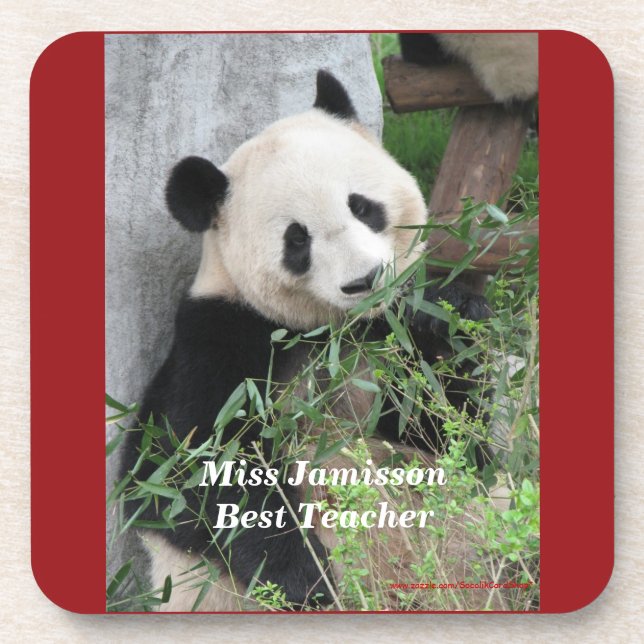 Niedlicher Gigant Panda Bester Lehrer, Name, Rotes Untersetzer (Vorderseite)