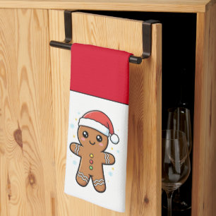 Niedlicher Gingerbrot Mann mit Weihnachtsmannmütze Geschirrtuch
