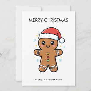 Niedlicher Gingerbrot Mann mit Weihnachtsmannmütze Karte