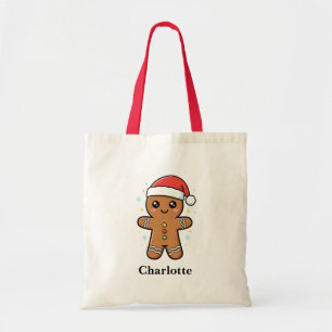 Niedlicher Gingerbrot Mann mit Weihnachtsmannmütze Tragetasche