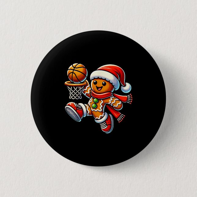 Niedlicher Gingerbrot Mann spielt Basketball Weihn Button (Vorderseite)