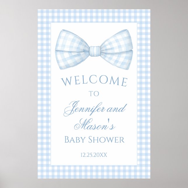 Niedlicher Gingham-Bogen-Krawatte Babydusche Poster (Vorne)