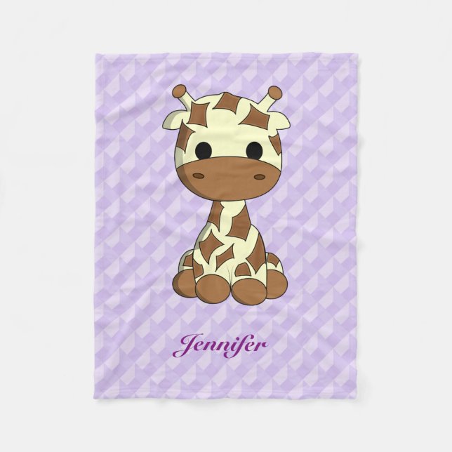 Niedlicher Giraffe kawaii Cartoon scherzt Namen Fleecedecke (Vorderseite)
